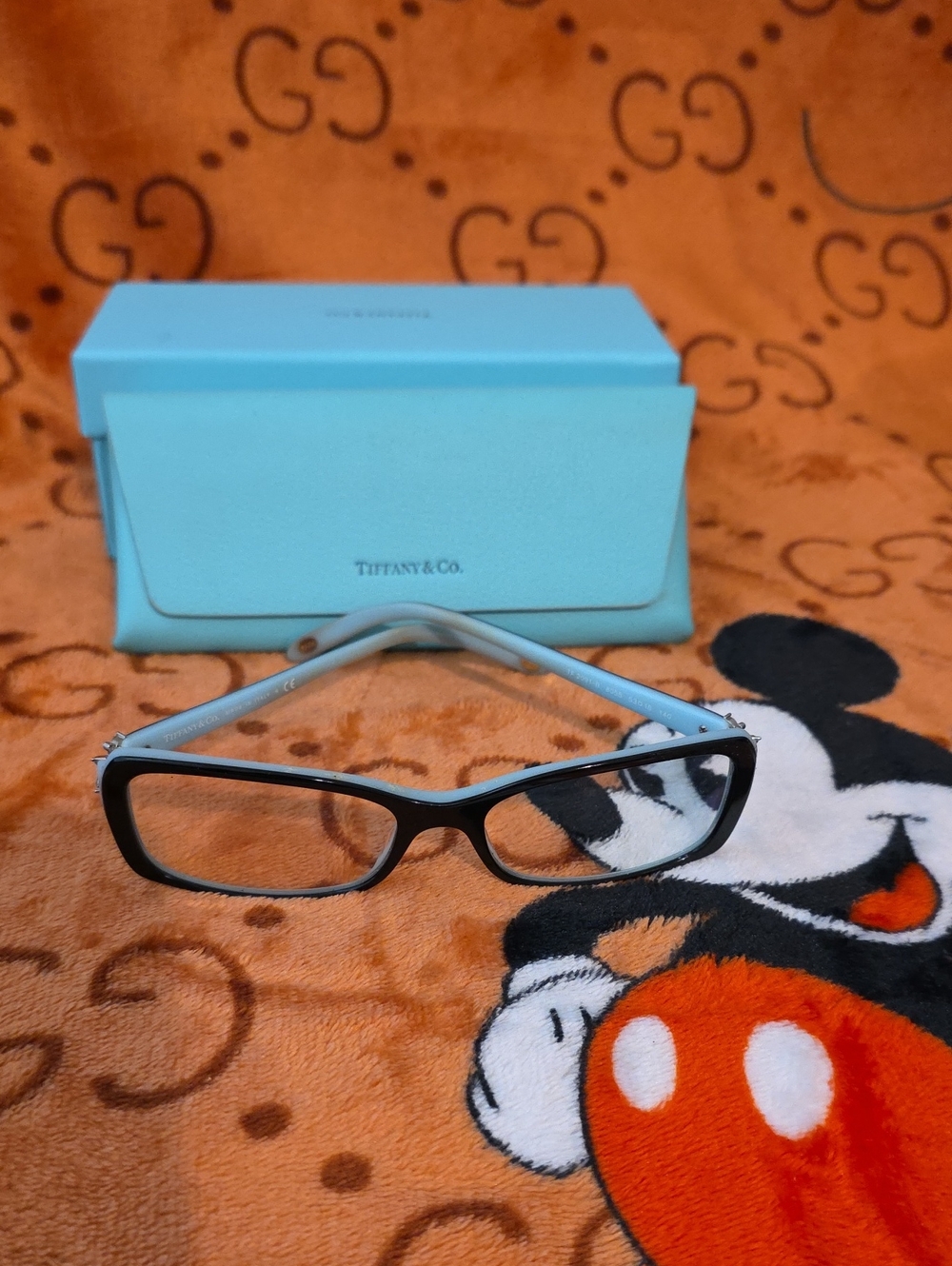 Tiffany & Co. Black and Tiffany Blue Rectangular Eyeglasses